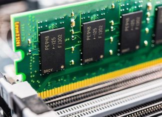 Ram Memory on the moherboard close up