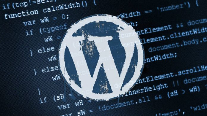 WordPress 4.7.4 version WordPress Logo on top of a sheet of code.