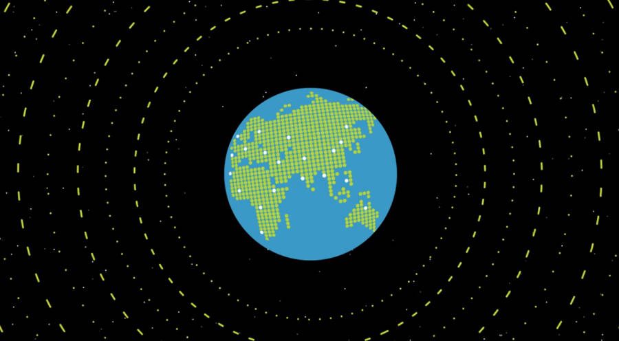 Digital planet Earth with waves around it
