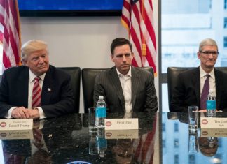 The American Technology Council meets Trump for the 1st time Donald Trump, Peter Thiel, and Tim Cook, American Technology Council